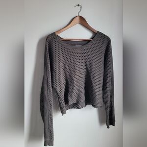 Sonoma Womens Size Large Brown Mesh Look Crop Top Sweater Grunge Altered Slouchy